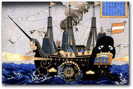American warship,woodblock print