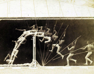 Composite technique photo from the 1880s of a pole vaulter. Composite technique photo from the 1880s of a pole vaulter.