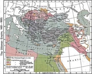 Four-color map of the lands surrounding the Eastern Mediterranean, showing the Ottoman Empire's waves of acquisition from modern Greece and Turkey, south into the Middle East and Egypt, north into the Balkans, and farther west into North Africa. Four-color map of the lands surrounding the Eastern Mediterranean, showing the Ottoman Empire's waves of acquisition from modern Greece and Turkey, south into the Middle East and Egypt, north into the Balkans, and farther west into North Africa.