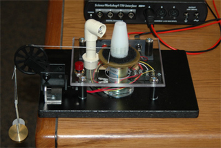 Photograph of the set-up for experiment 9 on angular momentum. Photograph of the set-up for experiment 9 on angular momentum.